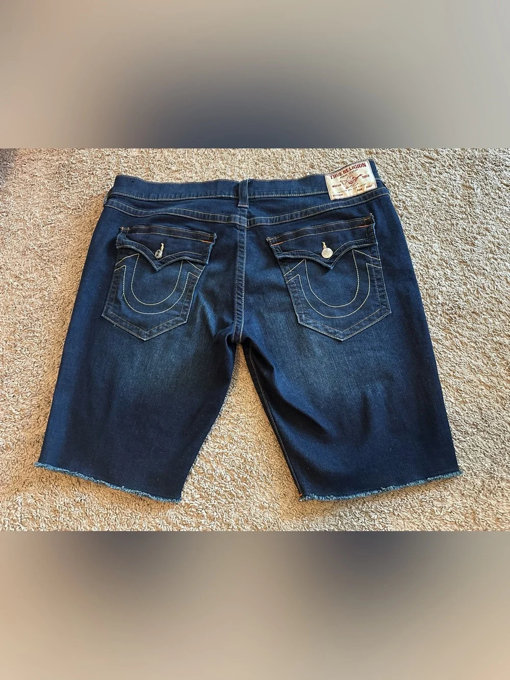 True Religion Ricky Men's Denim Shorts Cut Off Size 40 Dark Wash Flap Pocket